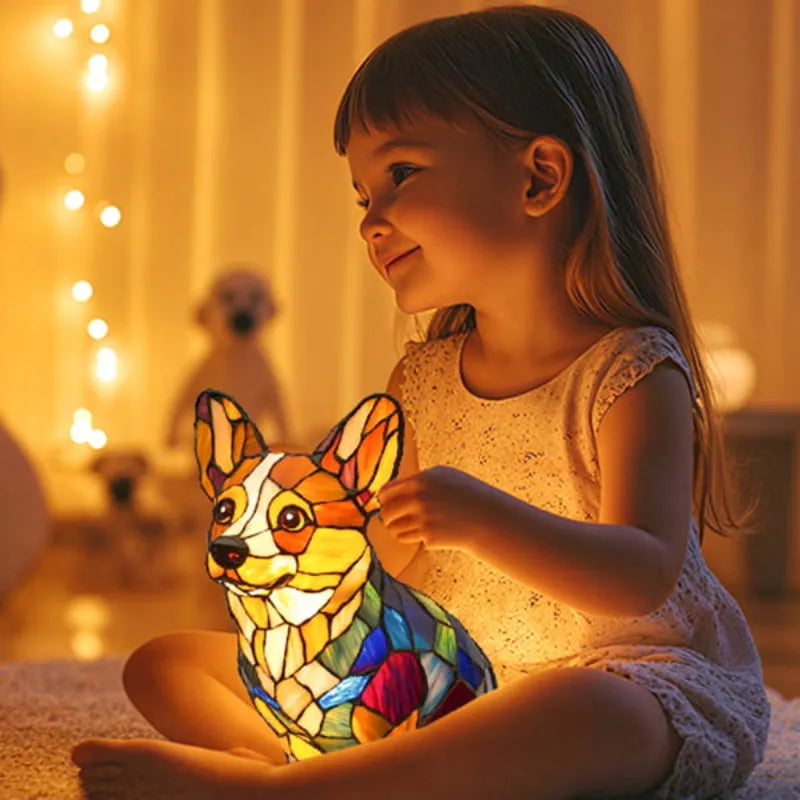 Elthivo Nejdokonalejší 3D ručně vyráběná barevná skleněná lampa ve tvaru štěněte