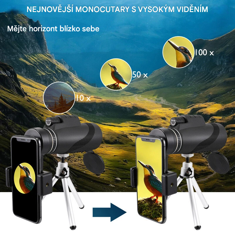HD profesionální monokulární dalekohled a kamera – hvězdářský dalekohled pro mobilní telefon, vhodný pro pozorování Měsíce a souhvězdí.