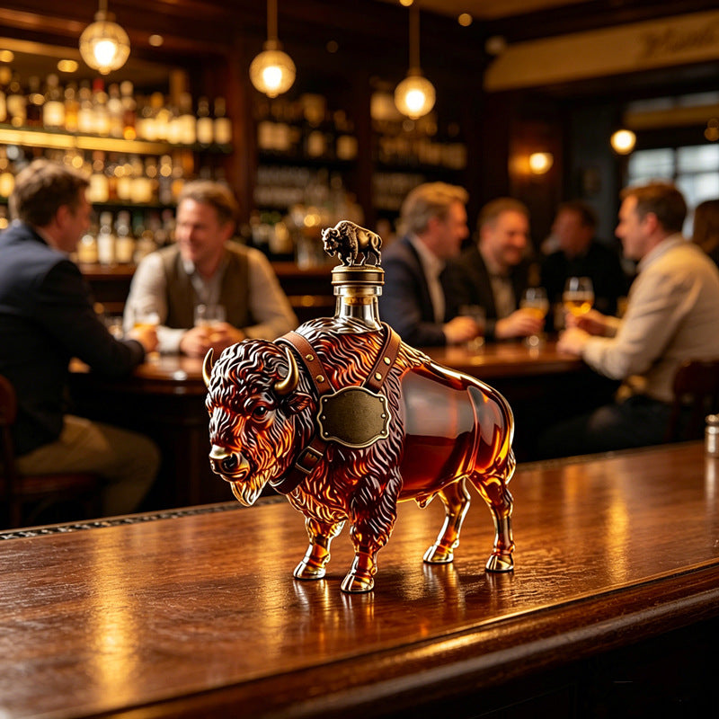 🦬 Skleněný karaf ve tvaru bizona – výrazný doplněk pro milovníky kvalitních nápojů (nealkoholických i alkoholických)