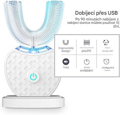 Ultrazvukový elektrický zubní kartáček pro seniory – 360° čištění, U-hlavice a jemná péče o dásně