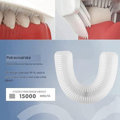 Ultrazvukový elektrický zubní kartáček pro seniory – 360° čištění, U-hlavice a jemná péče o dásně