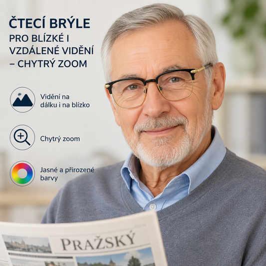 Pomáhá seniorům vidět jasněji — inteligentní brýle se zoomem, automatické zaostření, jasně vidíte na blízko i na dálku.