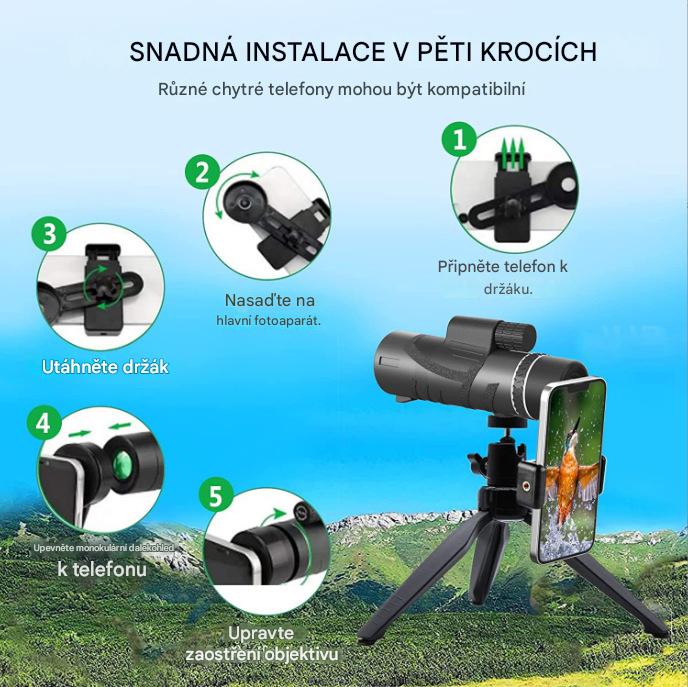 HD profesionální monokulární dalekohled a kamera – hvězdářský dalekohled pro mobilní telefon, vhodný pro pozorování Měsíce a souhvězdí.