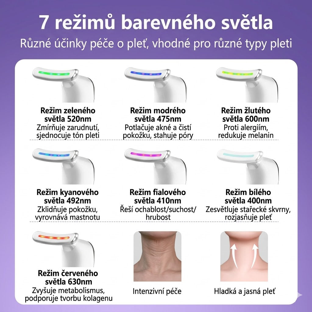✨ Světelný přístroj pro péči o krk s LED terapií, EMS a tepelnou masáží