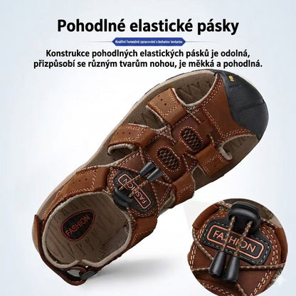 Pánské kožené sandály s uzavřenou špičkou – pohodlné, prodyšné a protiskluzové