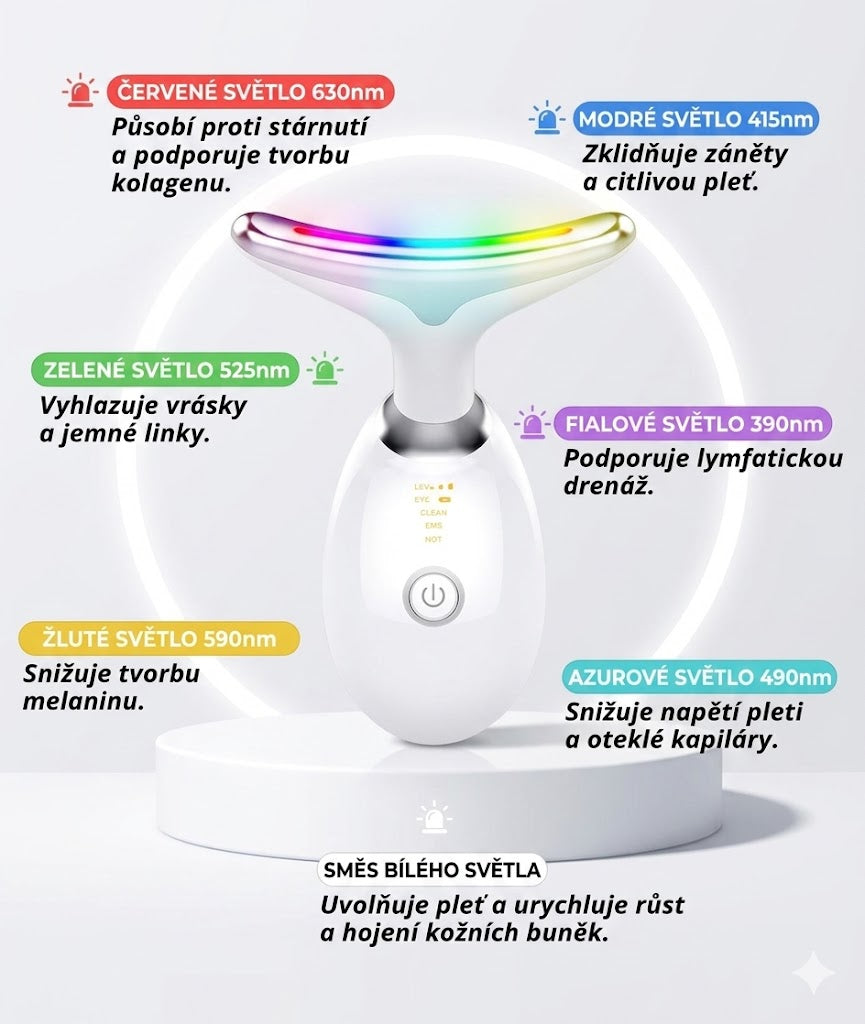 ✨ Světelný přístroj pro péči o krk s LED terapií, EMS a tepelnou masáží
