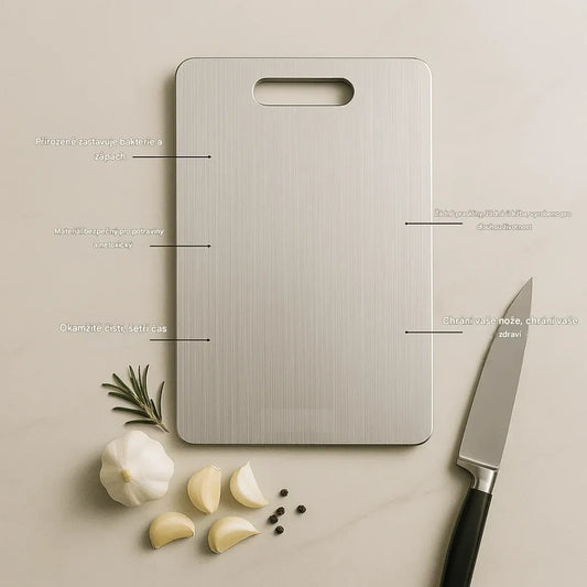 Elthivo™ krájecí deska z titanové slitiny – ultra odolná, hygienická a šetrná k nožům, nezbytný pomocník do vaší kuchyně